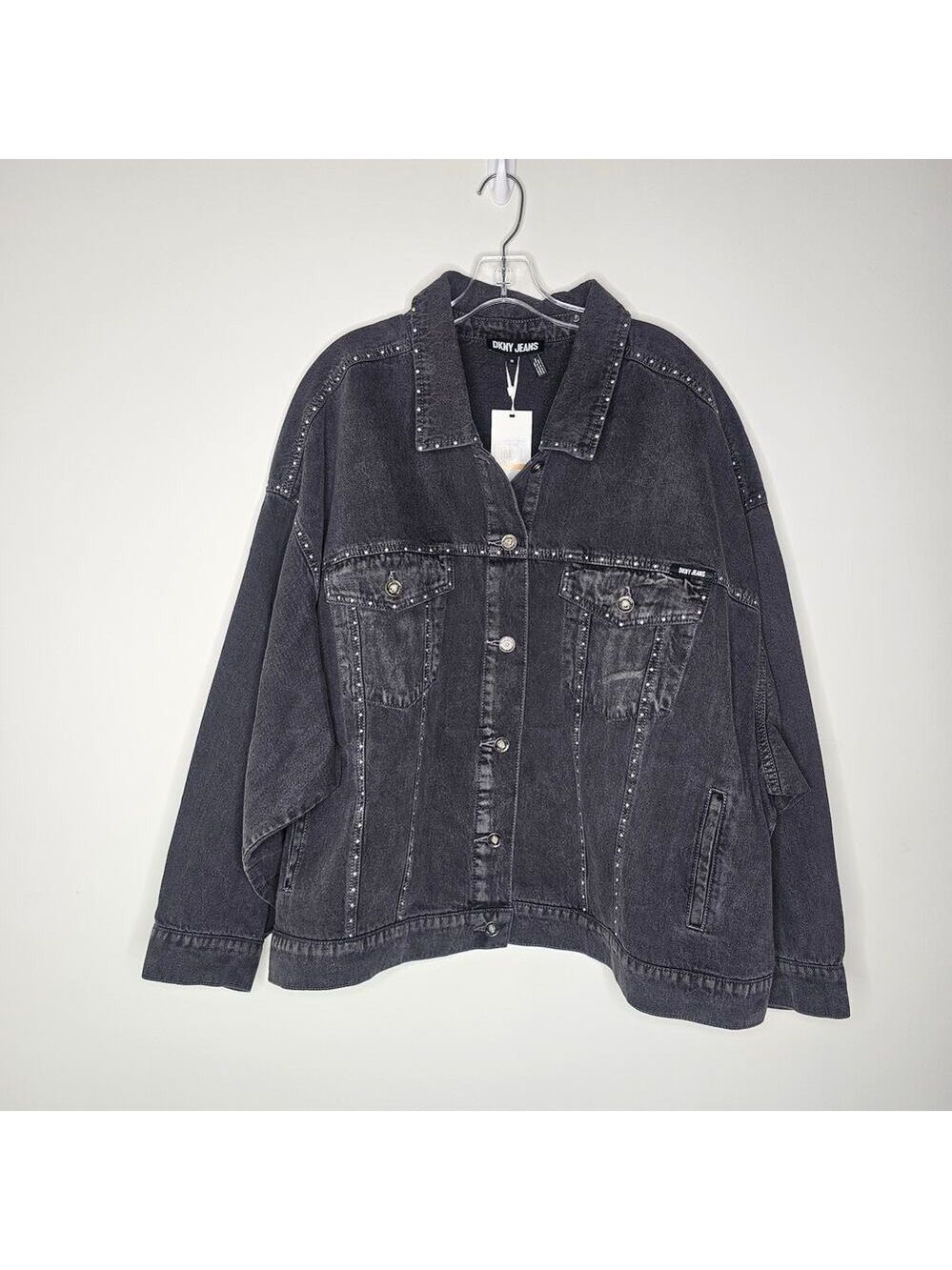DKNY Women's Gray Studded Denim Jacket Size 3X - Picture 2 of 8